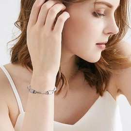 Tennis Bracelet Women's Heart Silver: Zirconia Bracelet for Women Stainless Steel 17.5 cm Bracelets Jewellery Gift Silver for Girls Mum Friend Daughter, Stainless Steel