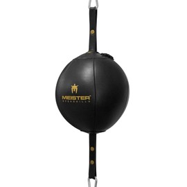 Meister SpeedKills Double-End Leather Speed Bag w/Bungees & Lightweight Latex Bladder - Black - Large (9.0")