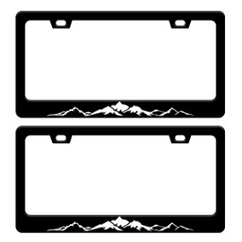 2pcs Mountains License Plate Frame Funny Mountain License Plate Frames Beautiful Scene Auto Accessory Bracket Stainless Steel License Plate Cover with Screws for Women Men 6x12 Inch