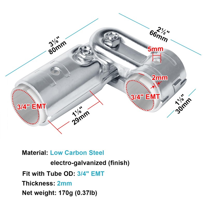 eoere 10 Sets Pivot Tee Pipe Fittings Connector T Adjustable