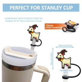 Toppers de paja de cabra para copas Stanley, cubiertas de paja de cabra compatibles con Stanley de 30 y 40 onzas, popotes reutilizables y de silicona para puntas de 10 mm, 4 piezas