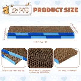 Tatuo 10 Pcs Cat Scratching Pads Large Cat Scratcher Cardboard 14.6 x 4.7 Inch Double Sided Cat Scratch Board, Non-Toxic, Durable, Safe for Cats