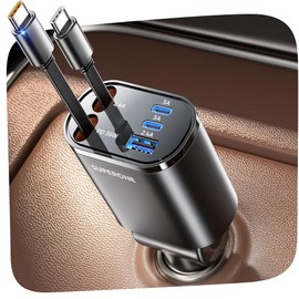 SUPERONE 5 in 1 Retractable Car Charge with Dual Type C Cables