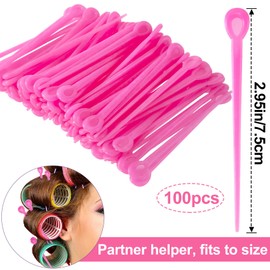 Pndeyo 100pcs Brush Hair Roller Pick, Plastic Hair Roller Locking Tools, Hair Curler Roller Pin Rod Crochet Accessories for Women Girls Hair Curling Styling -Pink