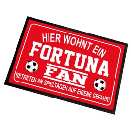 Herzbotschaft Doormat for Football Fans | Door Mat with Saying | 60 x 40 cm | Hier wohnt EIN Fortuna Fan - Betreten an Spieltagen auf eigene Gefahr! | For Indoor and Outdoor Use | Rug for the Front