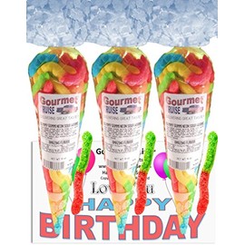 Love You Happy Birthday Series Bright Sour Worms (NET WT 31 OZ) (Pack of 3) In 1 Box Gourmet Kruise Signature Gift Bags