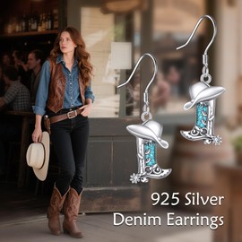 VONALA Cowboy Western Earrings Sterling Silver Turquoise Country Hangle Drop Earrings for Cowboy Cowgirl