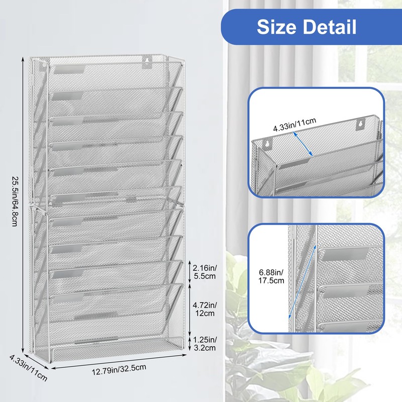 EasyPAG Wall File Holder 10 Tier Mesh Hanging Folder Organizer
