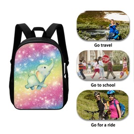 Babrukda Elephant Cute Print School Book Bag Set, Backpack Set of 3, Bookbag with Portable Lunchbox Zipper School Pencil Cases, Childrens Backpacks for School Daily Travel