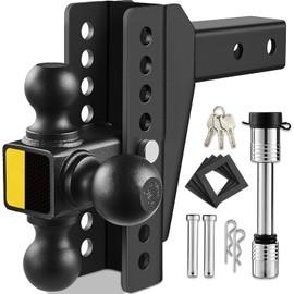 Adjustable Trailer Hitch Ball Mount, Tri-Ball(1-7/8'', 2'', 2-5/16''), Fits 2" 2 inch Receiver, 8" 8 Inch Drop/Rise, Max 18500 LBS GTW Lamerto