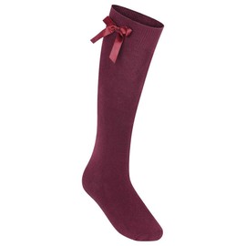 3 Pairs Girls Knee High Socks With Bow - Cotton Rich Long High Knee Socks, Maroon Bow - Fits Aged 11 Plus Years / Kids Shoe Size 4-6
