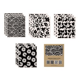 RECYCO Reusable Dish Cloth 12 Pack Swedish Dish Clothes for Kitchen Counter Cotton Cellulose Absorbent Machine Washable Plant Based Okeo Tex Standard 100 Sponge Wipes Women Owned (Black & White)