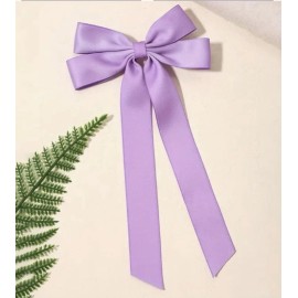 Unbranded Purple Satin Stylish Bow Double Ribbon Bow Knot Ballet Bow Hair Clip Non Slip
