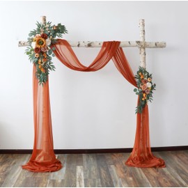FEILUOYI Sunflower Theme Wedding Artificial Arch Flowers kit, Burnt Orange Wedding Arch Flowers Decorations, with 26FT Chic Burnt Orange Arch