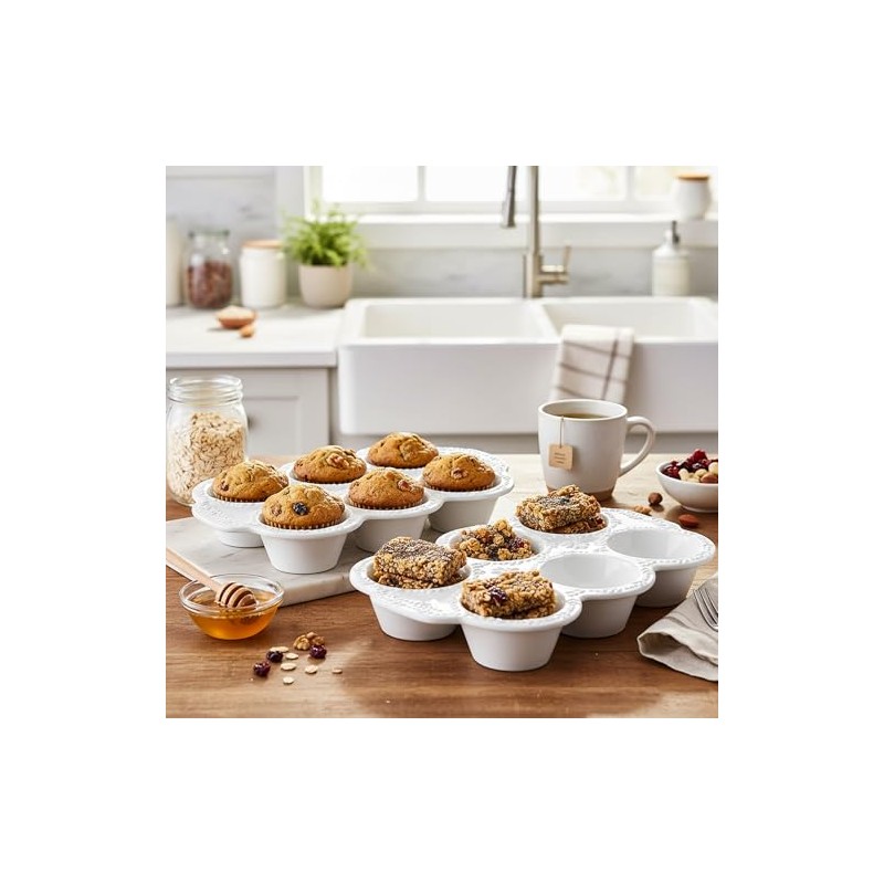 Hiceeden Pack of 2 6 Cups Ceramic Muffin Mould Non-Stick