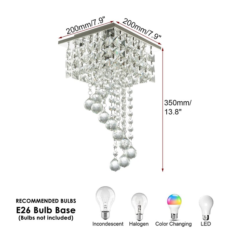 Finktonglan Mini Crystal Chandelier, 7.9" Square Flush Mount Ceiling Light,