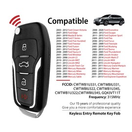 Keylessbest Replacement for 2017 2018 2019 2020 Ford Crown Victoria Edge Explorer Lincoln Aviator MKT Navigator Mercury Marauder Milan Mazda Key Fob Remote Control CWTWB1U331 4 Buttons 315MHz