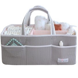 Lily Miles Baby Diaper Caddy - Organizer Tote Bag for Baby Girl Essentials - Baby Shower Basket - Nursery Must Haves - Registry Favorites - Newborn Caddie Car Travel - Gray/Blush, Extra Large