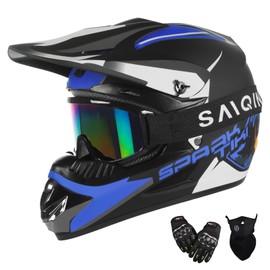 Youth Motocross Helmet Dirt Bike Helmet,ATV Motorcycle Helmet,Outdoor Dirt Bike Helmets,DOT Approved,Off-Road Helmets with Gloves Goggles Face Shield 4-Piece Set