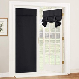 26Wx40L Black Blackout Door Curtains,Blackout French Door Curtain,Patio French Window Curtains Tie up Shade for Door Windows,Patio Door, Bedroom Glass Door,Front,Sliding