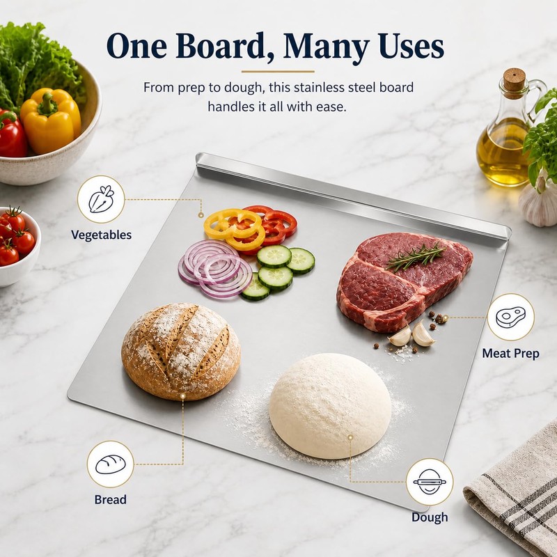 Stainless Steel Cutting Board with Counter Lip,Metal Pastry Board Kitchen