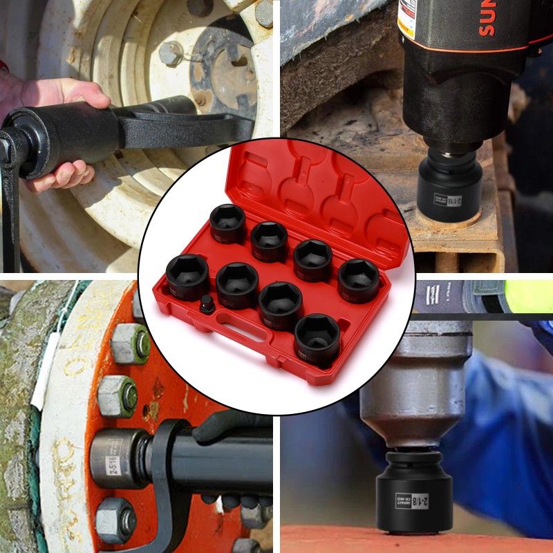 Focus Tool 9PCS 3/4" Drive Spindle Axle Nut Impact Socket