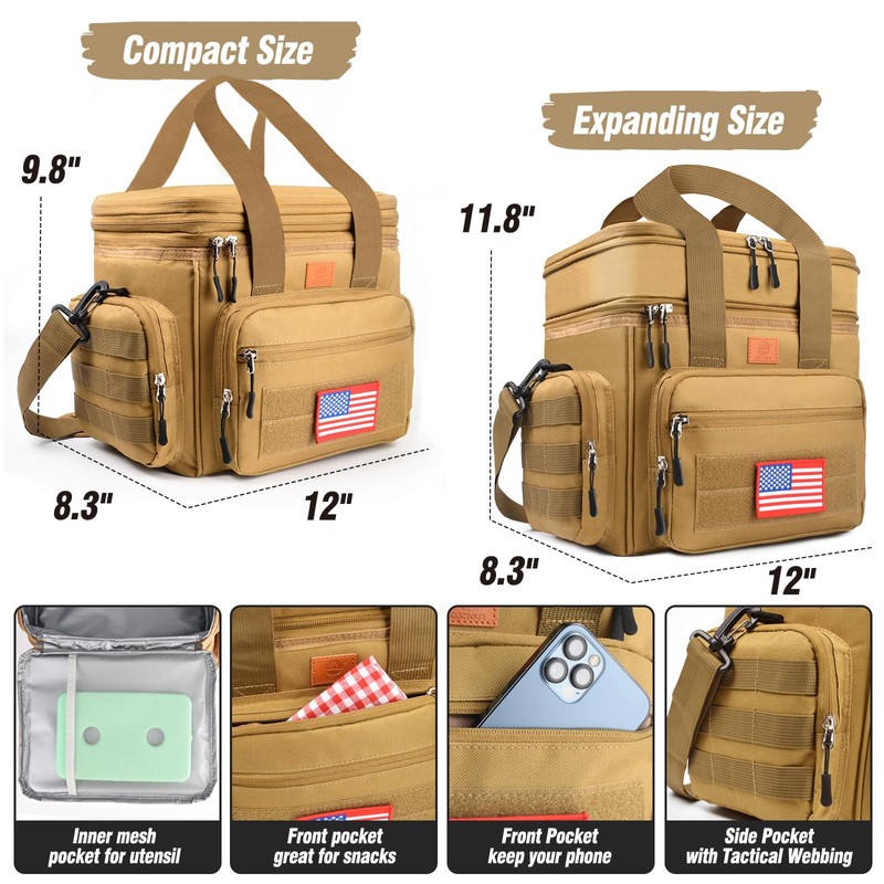 CaCTOUR Lunch Box for Men,Double Deck Tactical Lunch Bag with