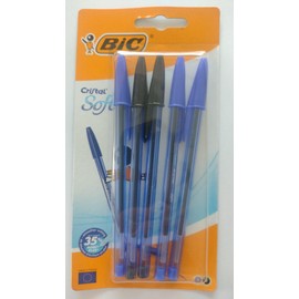 Bic Ballpoint Pens, Cristal Soft Pack, 5 Count, 3 Blue 2 Black
