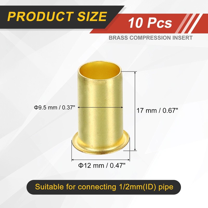 sourcing map 10Pcs Fit for 9.5mm(3/8") Tube ID Brass Compression