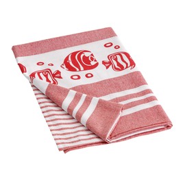 Baroni Home Telo Mare con nappe colourate, Pareo, Telo da Yoga, Asciugamano da Spiaggia Hammam, Super Assorbente e Asciugatura Rapida, Ecologico, 90 x 170 cm (Pesci Rossi)