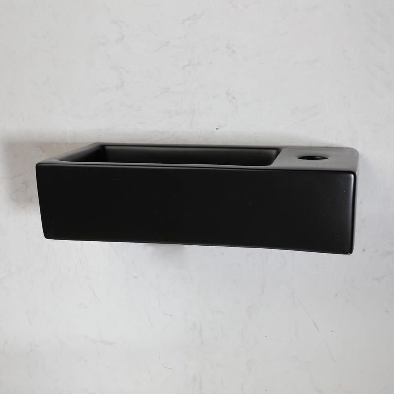 MEKKHALA Floating Vessel Sink Wall Mount 15x7 inch Black Small