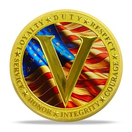 Patriotic Military Challenge Coin | Letter "V" with Flag and Values Military chip & Veterans Thank You for Your Service Medallion | Appreciation Gift for Military & Veterans & Patriots in Serve