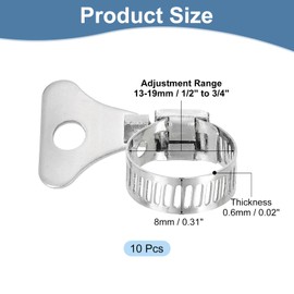 uxcell 10Pcs Stainless Steel Hose Clamps Worm Gear Hose Clamp, 16-25mm (5/8"to 1") Adjustable Thumb Screw Key Type Clamps Fuel Line Clamps 8mm Bandwidth for Plumbing, Automotive