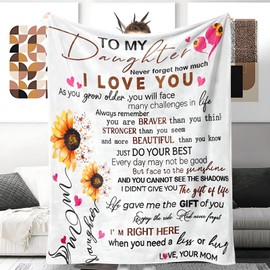 HEOSHIULY Daughter Birthday Blanket Gifts with Sunflower from Mom Telling I Love You, Soft Lightweight Throw Blankets Fleece for Special Occasions Such As Holidays, Graduations, College, 50X60