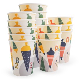 PARTY PARTY 16 Stück Pappbecher 220 ml Motiv Schultüte, für Heiß- und Kaltgetränke, Schulanfang, Einschulung