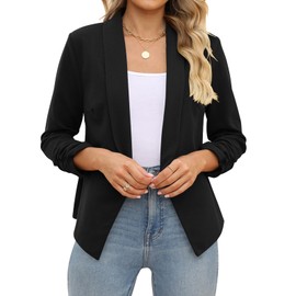 POGT Black Blazer for Women,Office Casual Blazer Jacket Open Front Cardigan (M, Black)
