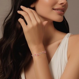 LOUISA SECRET Birthstone Bracelets for Women, 925 Sterling Silver Charm Link Double Strand Bracelet, Birthday Anniversary Christmas Jewelry Gifts for Wife Girlfriend Mother her