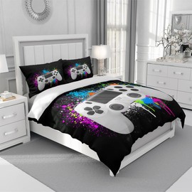 Mikayia Gamepad Children's Bed Linen 100 x 135 cm for Teenagers Children Bedroom Decor Colourful Tie Colour Modern Game Controller Gamepad Duvet Cover Set and 1 Pillowcase 40 x 60 cm