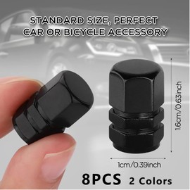 Tire Valve Stem Caps, 8 Pcs Car Aluminum Alloy Dust Caps Corrosion Resistant, Universal Stem Covers for Cars Trucks Motorcycles SUVs and Bikes (Black, Silver)