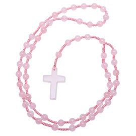 Nupuyai Crystal Cross Pendant with Rosary Chain for Men and Women, Catholic Gemstone Prayer Chain, Cross Necklace, Healing Stone, Reiki Jewellery, Rose Quartz Stone, Rose quartz stone.