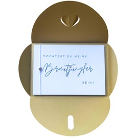 Briefzauber - Bridesmaid Questions - A6 Card with Bracelet & Heart Envelope (Gold Script) for Wedding, Engagement