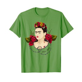 Frida Kahlo Art Portrait — Floral Mexican Icon Design T-Shirt