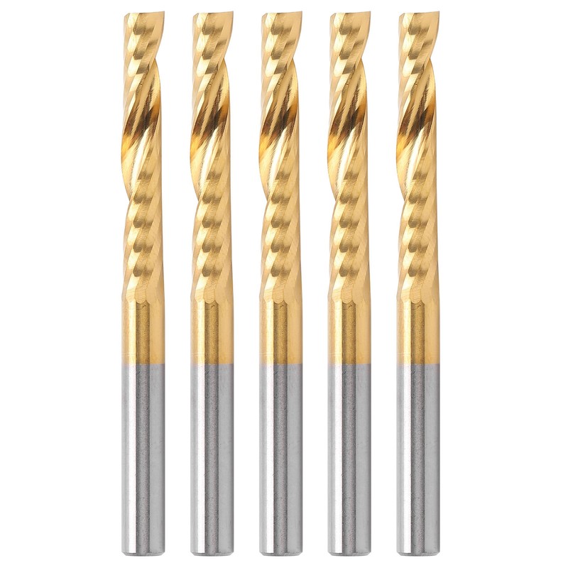 5Pcs End Mill TiPlated 1Flute CNC Spiral Router Bit HighSpeed