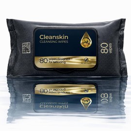 CleanSkin [80 Pack] Tattoo Cleaning Wipes with Green Soap, Alcohol Free, Perfume Free, Lint Free, Tattoo Care