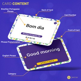 Briston Portuguese Conversational Phrase Flash Cards - 75 Beginner Brazilian Sayings for Travel - Memory and Quick Reference - Educational Language Learning Resource Tool