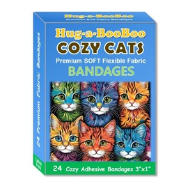 Cozy Cats Soft and Comfy Flexible Fabric Bandages from Hug-a-BooBoo. Latex Free Super Fun and Colorful Cat Bandages. Great Cat Lover Gift! 24 Ct Box