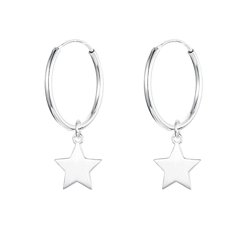 Sterling Silver 925 Star Hoop Earrings Diameter 14mm for Women