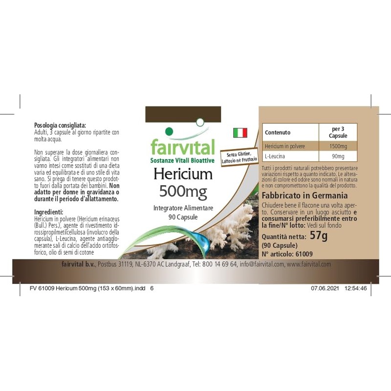 Fairvital Hericium Capsules – 500 mg Hedgehog Beard Mushroom Powder