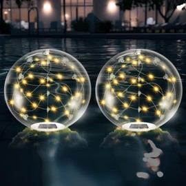 afzdby Floating Pool Lights Solar Powered,14 Inch 3000K Warm White Inflatable Glow in The Dark Balls,IP68 Waterproof Led Light up for Inground Pool,Christmas Decorations Outdoor Ornaments