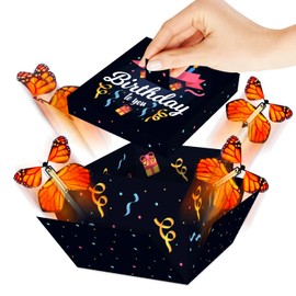 FETTIPOP Butterfly Explosion Gift Box DIY Happy Birthday (Black), 18.5 x 14 x 11 cm, Surprise Money Gift Packaging